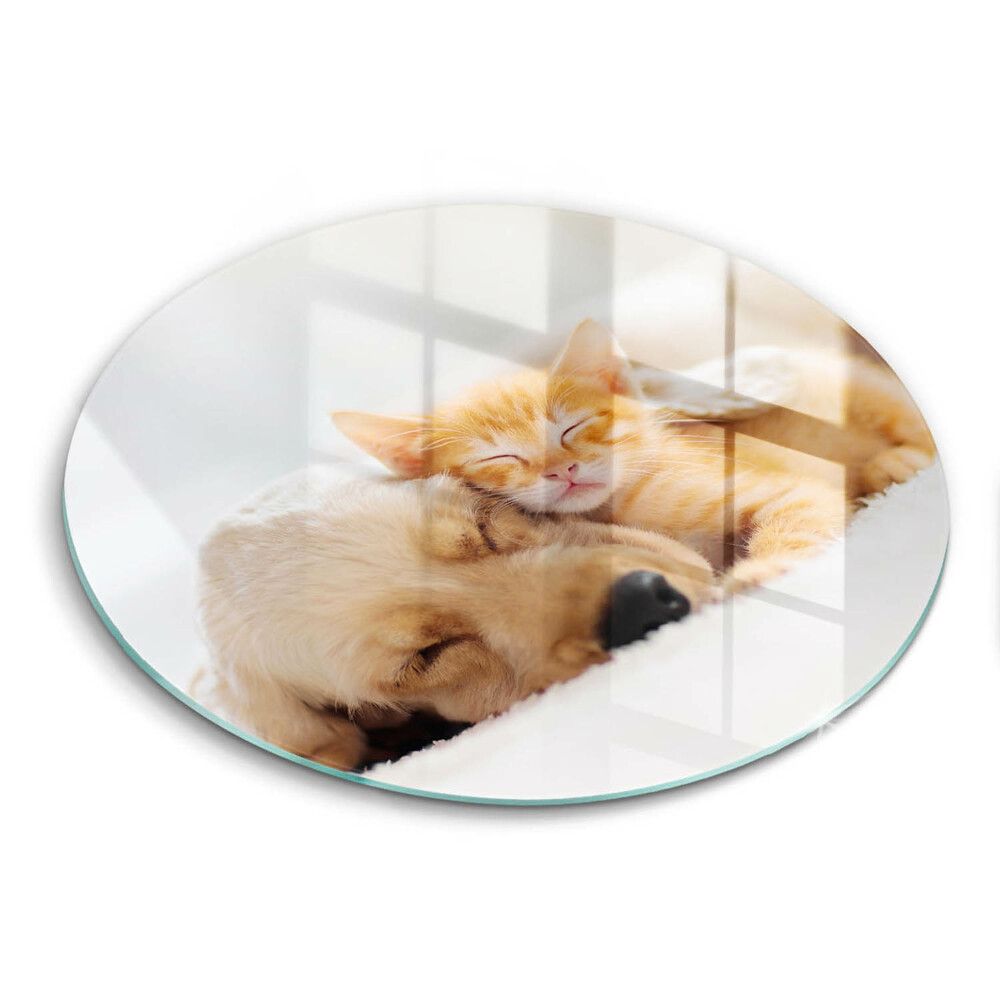 Chopping board glass Animals dog and cat