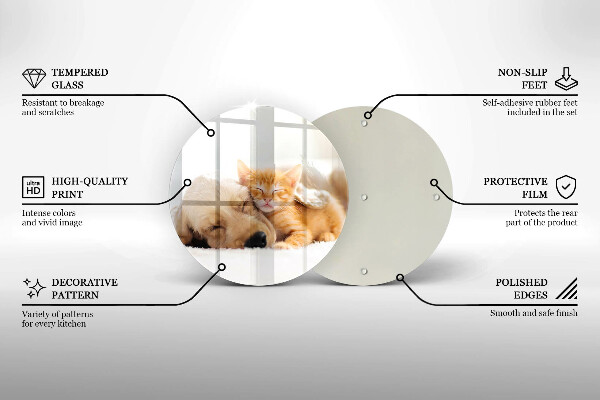 Chopping board glass Animals dog and cat