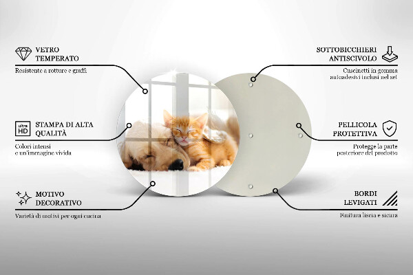 Chopping board glass Animals dog and cat
