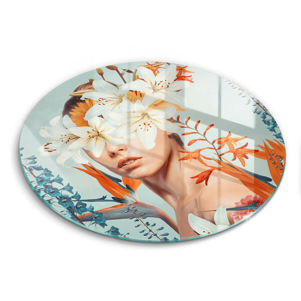 Glass cutting board A woman in flowers