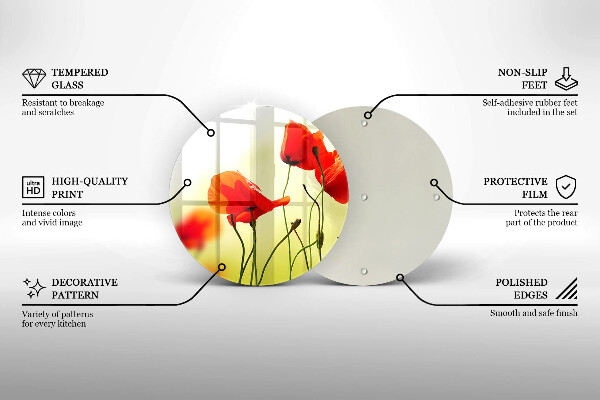 Chopping board glass Red flowers