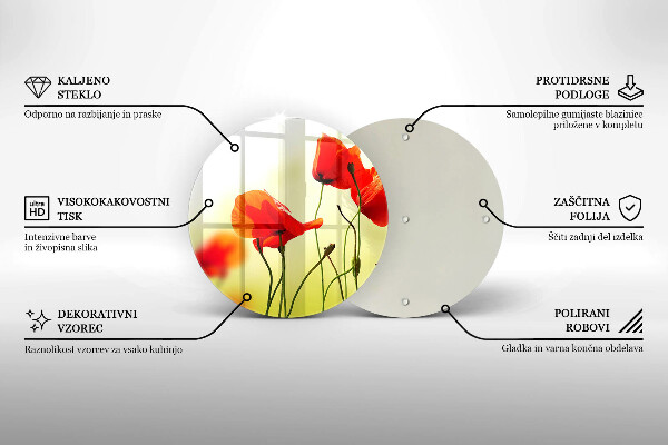 Chopping board glass Red flowers