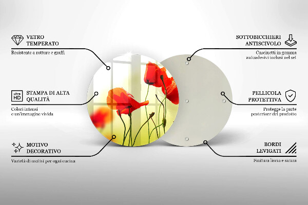 Chopping board glass Red flowers