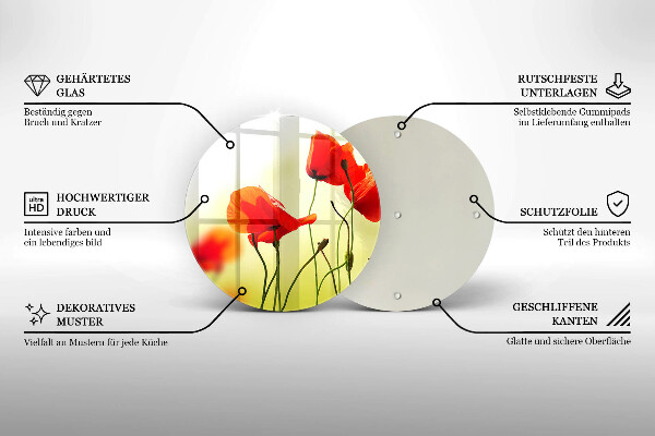 Chopping board glass Red flowers