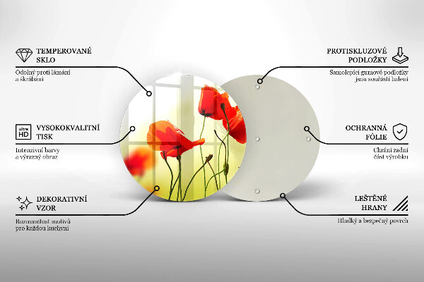 Chopping board glass Red flowers