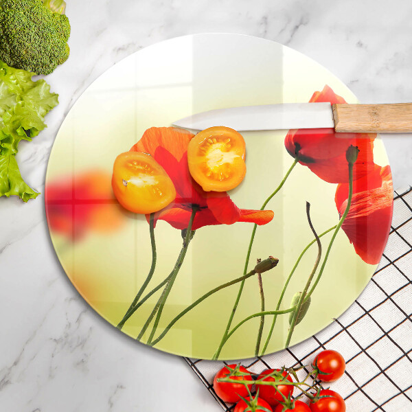 Chopping board glass Red flowers
