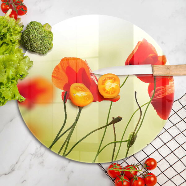 Chopping board glass Red flowers