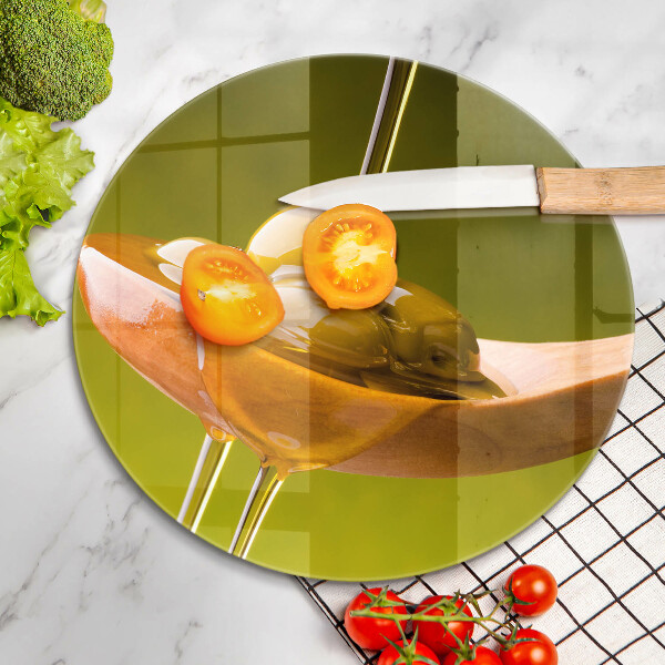 Chopping board glass Oliwa and olives