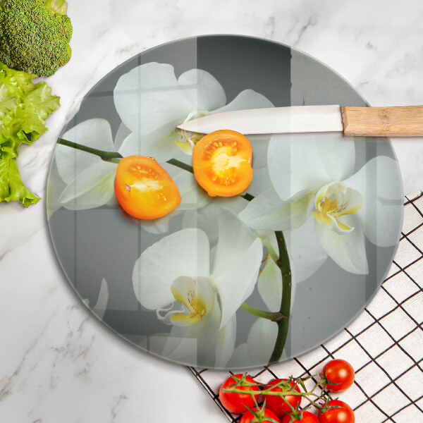Chopping board glass White orchid flowers