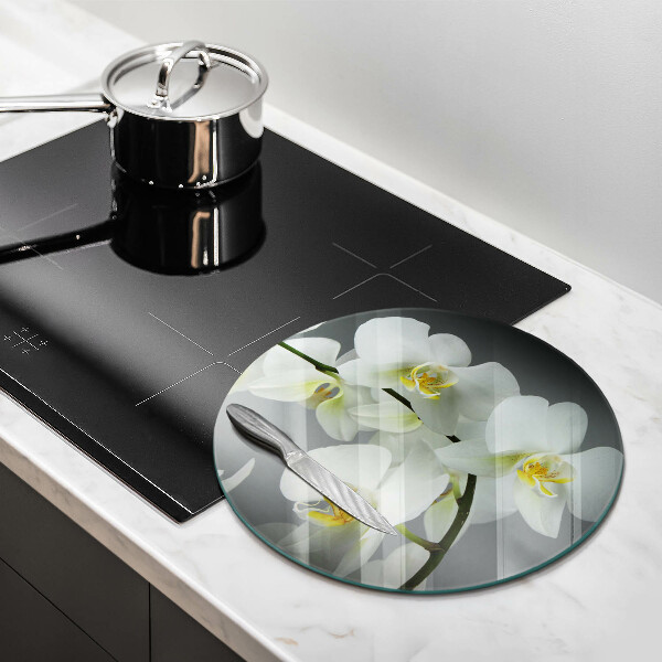 Chopping board glass White orchid flowers
