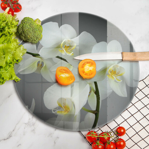 Chopping board glass White orchid flowers