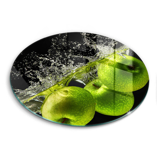 Chopping board glass Green apples and water