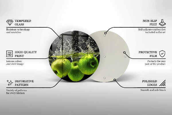 Chopping board glass Green apples and water