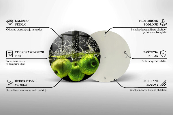 Chopping board glass Green apples and water