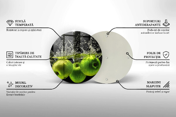 Chopping board glass Green apples and water