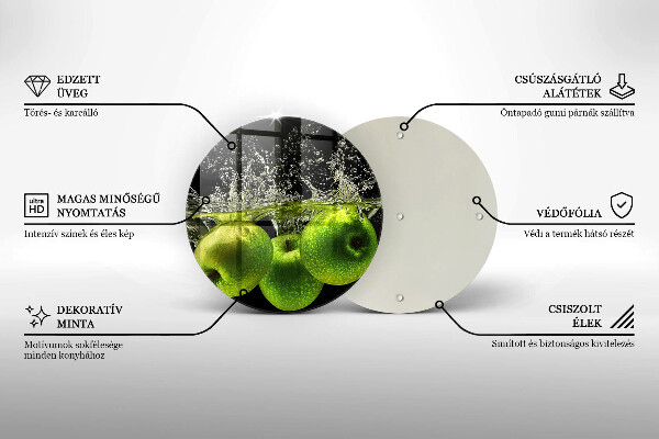 Chopping board glass Green apples and water