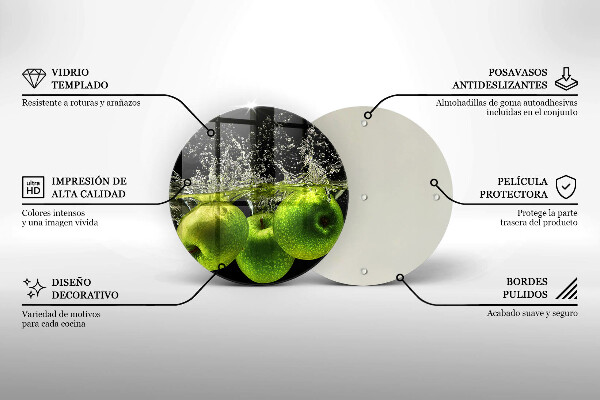 Chopping board glass Green apples and water