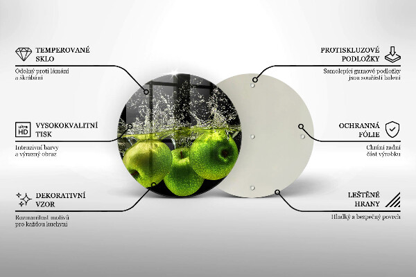 Chopping board glass Green apples and water