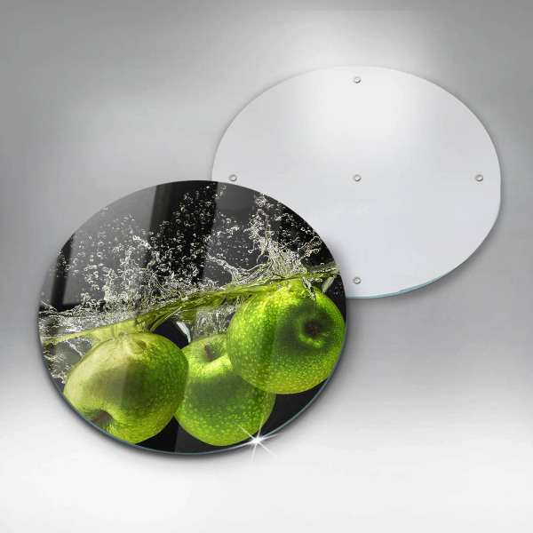 Chopping board glass Green apples and water