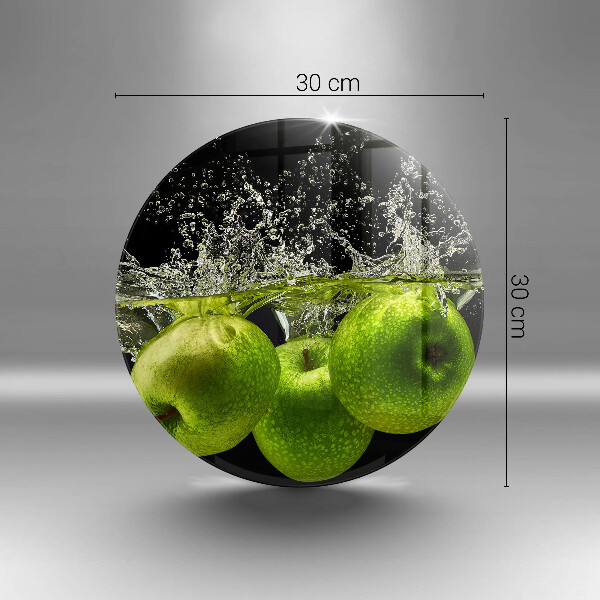 Chopping board glass Green apples and water