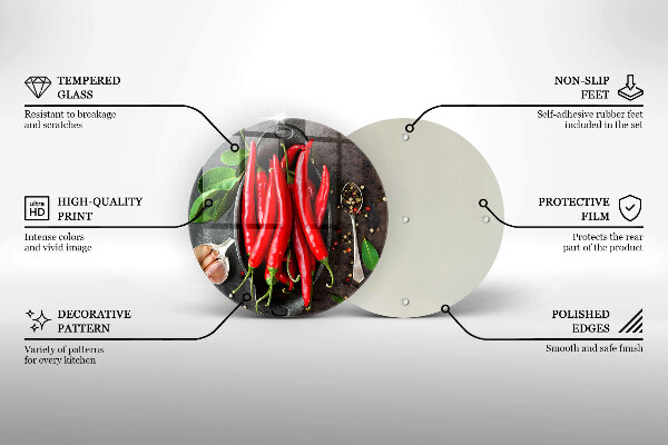 Chopping board glass Red chili peppers