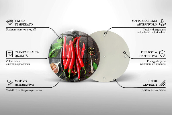 Chopping board glass Red chili peppers