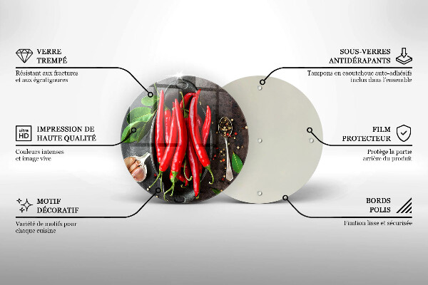 Chopping board glass Red chili peppers