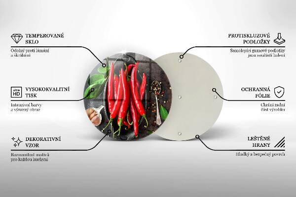 Chopping board glass Red chili peppers