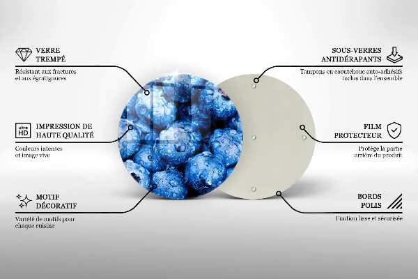 Chopping board glass Juicy blueberries