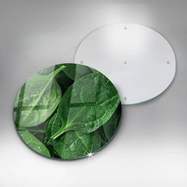 Chopping board glass Basil leaves