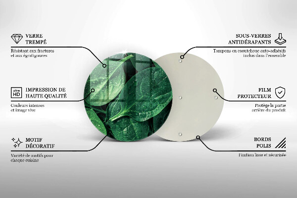 Chopping board glass Basil leaves