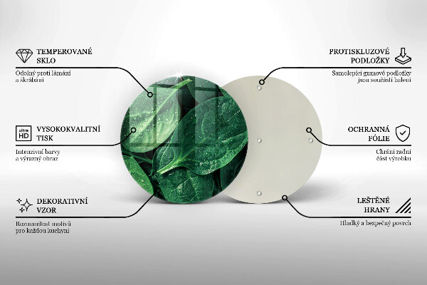 Chopping board glass Basil leaves