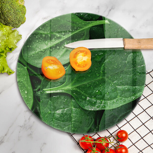 Chopping board glass Basil leaves