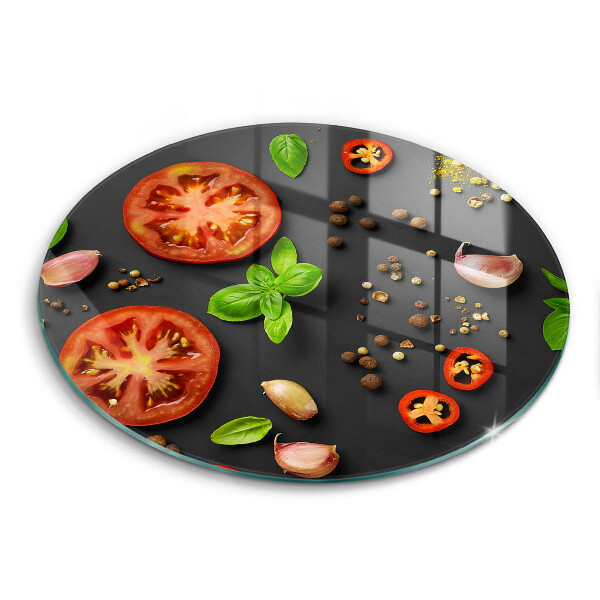 Chopping board glass Tomatoes and spices