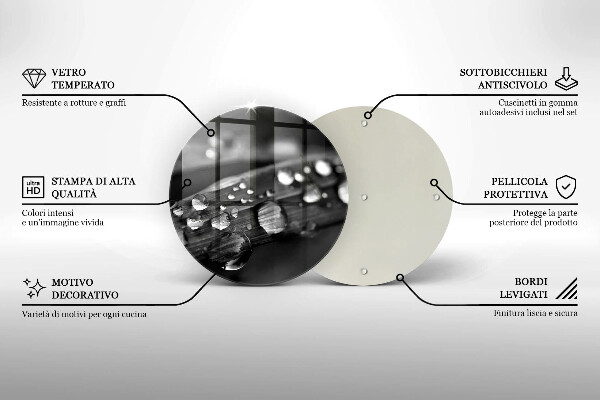 Chopping board glass Drops of dew on the leaves