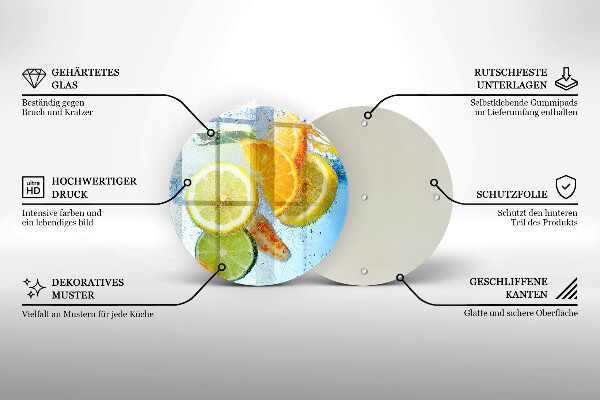 Chopping board glass Juicy citrus water