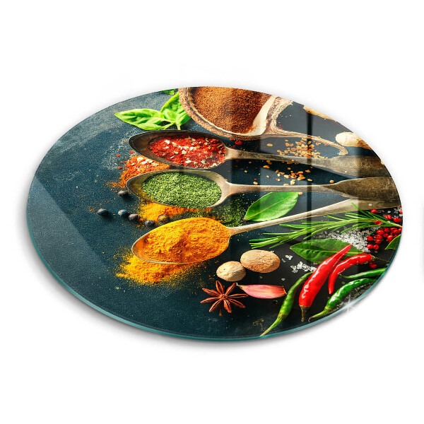 Chopping board glass Kitchen spices of spoon