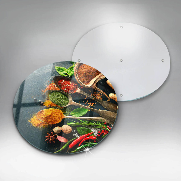 Chopping board glass Kitchen spices of spoon