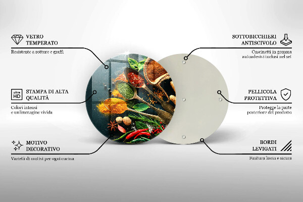 Chopping board glass Kitchen spices of spoon