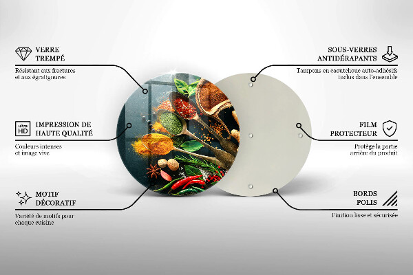 Chopping board glass Kitchen spices of spoon