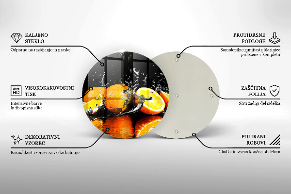 Chopping board glass Juicy fruit oranges