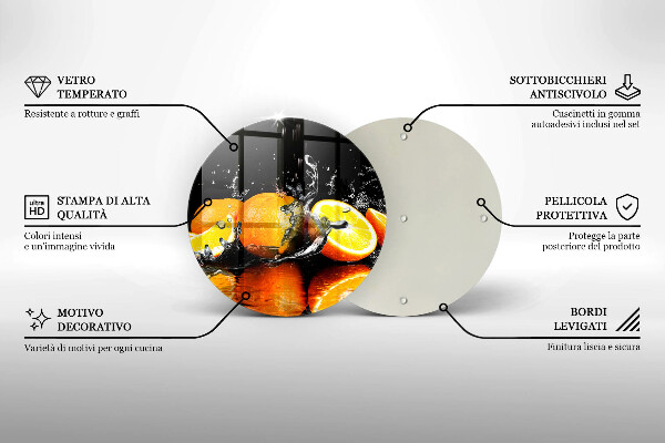 Chopping board glass Juicy fruit oranges