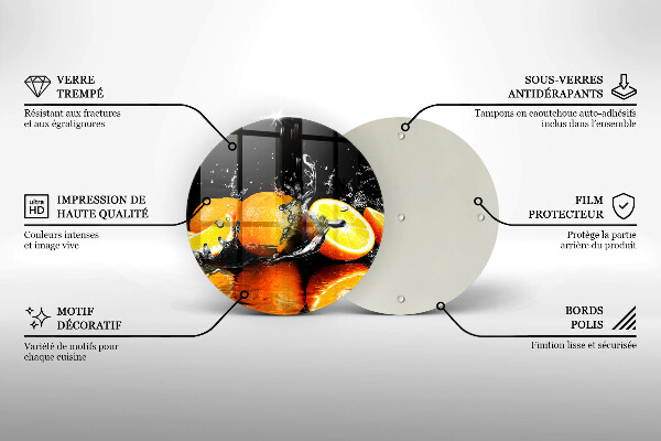 Chopping board glass Juicy fruit oranges