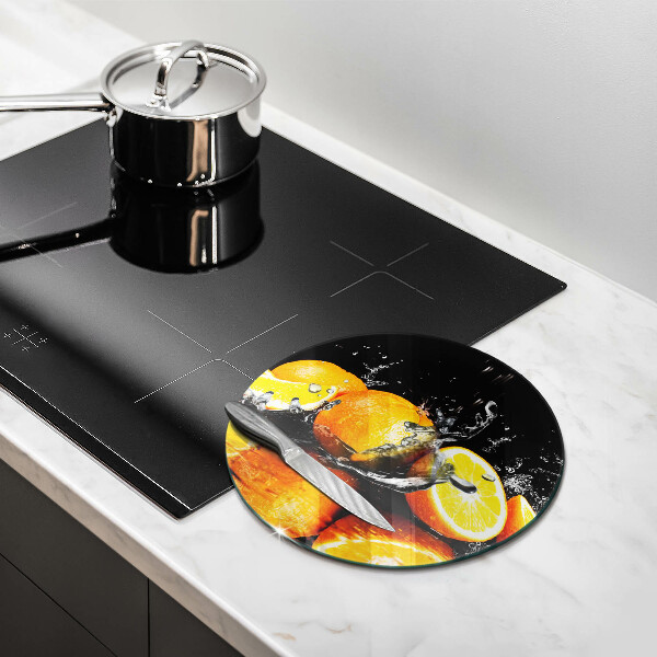 Chopping board glass Juicy fruit oranges
