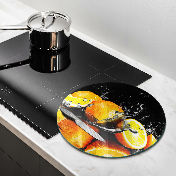 Chopping board glass Juicy fruit oranges