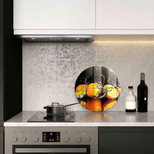 Chopping board glass Juicy fruit oranges