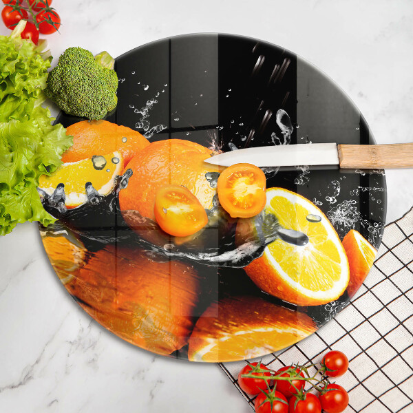 Chopping board glass Juicy fruit oranges