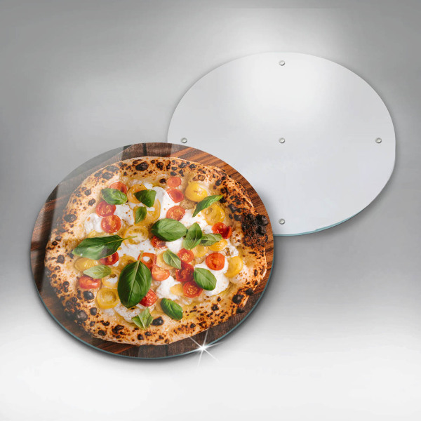 Chopping board glass Italian pizza