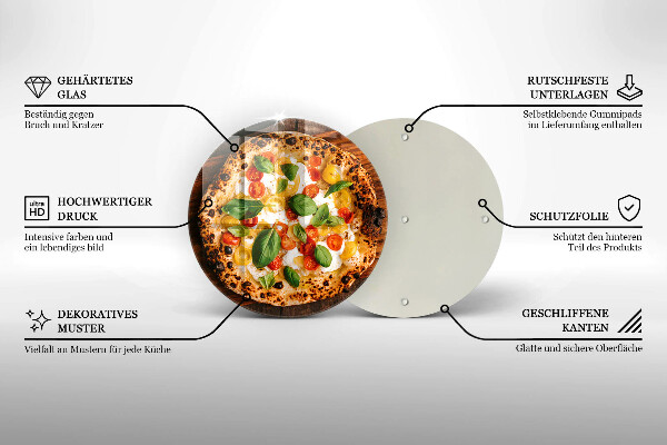 Chopping board glass Italian pizza