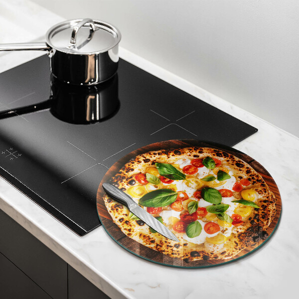 Chopping board glass Italian pizza